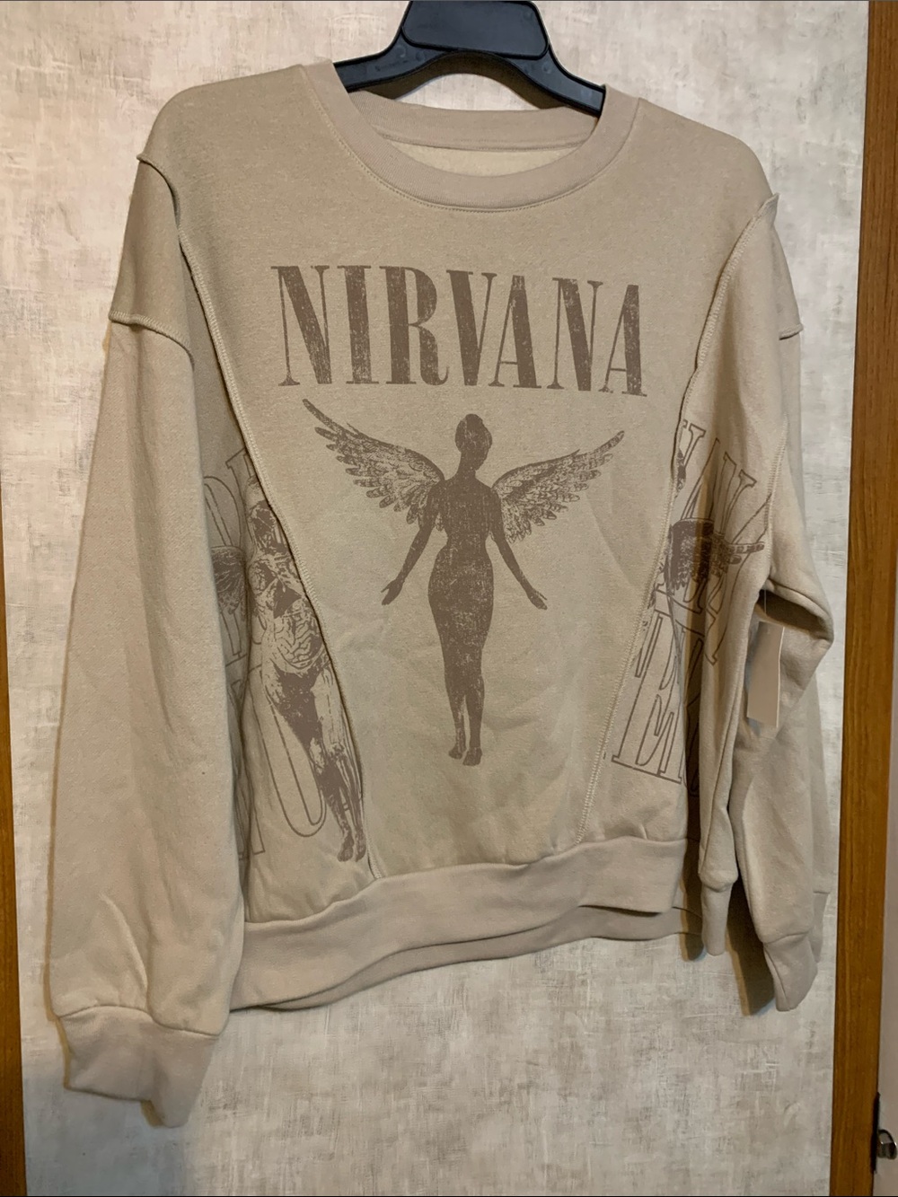 NIRVANA Taupe Graphic Crewneck Sweatshirt size large